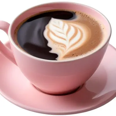 A Pink Ceramic Cup Filled With A Creamy Frothy Latte Or Cappuccino Featuring An Intricate Latte Art Design On The Surface Of The Drink Placed On A Wooden Table In A Sunlit Kitchen With Morning Ligh 4 78d9