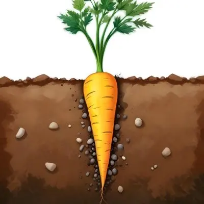 A Single Orange Carrot With Green Leafy Tops Surrounded By Smooth Stones On A Dirt Or Soil Background 4 C6e8