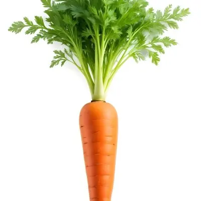 A Vibrant Orange Carrot With Lush Green Leaves Standing Upright Against A Clean White Background Showcasing Its Fresh And Healthy Appearance 12 5def