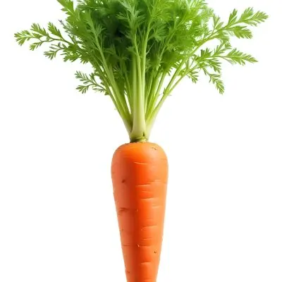A Vibrant Orange Carrot With Lush Green Leaves Standing Upright Against A Clean White Background Showcasing Its Fresh And Healthy Appearance 14 E38f