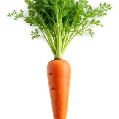 A Vibrant Orange Carrot With Lush Green Leaves Standing Upright Against A Clean White Background Showcasing Its Fresh And Healthy Appearance 24 70dc