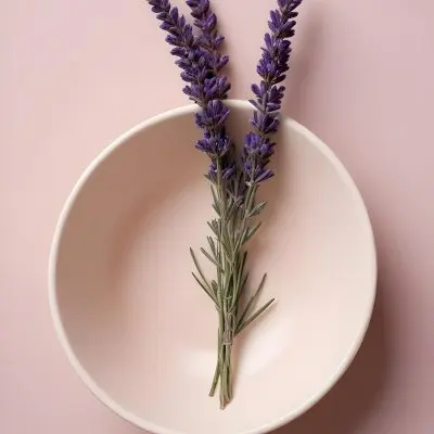 A White Ceramic Bowl With A Sprig Of Lavender On A Peach Colored Background Minimalist Composition Soft Lighting Clean Aesthetic Product Photography Product Shot 16 4448