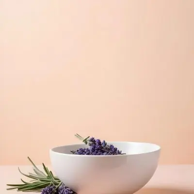 A White Ceramic Bowl With A Sprig Of Lavender On A Peach Colored Background Minimalist Composition Soft Lighting Clean Aesthetic Product Photography Product Shot 9 667c