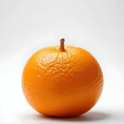 An Orange With A Small Stem On Top The Skin Is Textured And Bright Orange The Background Is White With Some Bokeh 13 90c8