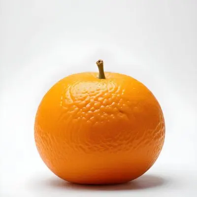An Orange With A Small Stem On Top The Skin Is Textured And Bright Orange The Background Is White With Some Bokeh 27 A758