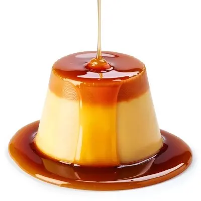 Caramel Flan With Caramel Syrup Being Poured On Top On A White Background 2 3ffd