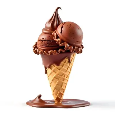 Ice Cream Cone With Chocolate Vanilla And Vanilla Flavors Waffle Stick Strawberry Syrup Splash White Background 31 9f8a