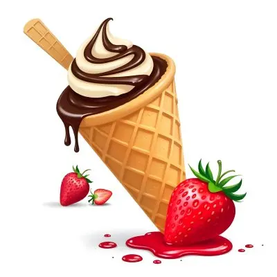 Ice Cream Cone With Chocolate Vanilla And Vanilla Flavors Waffle Stick Strawberry Syrup Splash White Background 48 A9fb