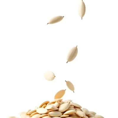 Pumpkin Seeds Falling Into A Pile Of Pumpkin Seeds Isolated On A White Background 9 Addc
