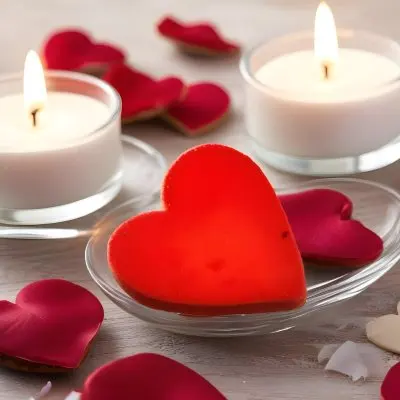 Red Heart Shaped Cookies And Lit Candles On A Plate Surrounded By Red Heart Decorations 2