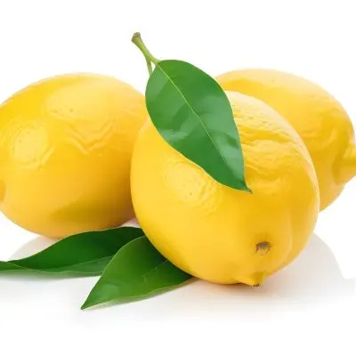 Several Bright Yellow Lemons With Green Leaves On A White Background 5 C23b
