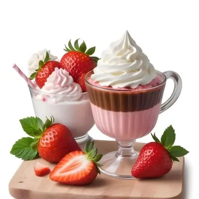 Two Desserts With Strawberries And Whipped Cream One In A Glass And One In A Cup The Desserts Have A Creamy Sweet Appearance And Are Garnished With Fresh Strawberry Slices 2 Fe23