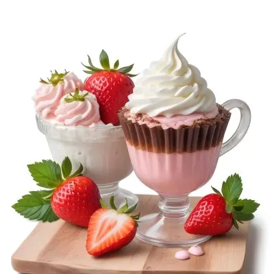 Two Desserts With Strawberries And Whipped Cream One In A Glass And One In A Cup The Desserts Have A Creamy Sweet Appearance And Are Garnished With Fresh Strawberry Slices 4 38fc