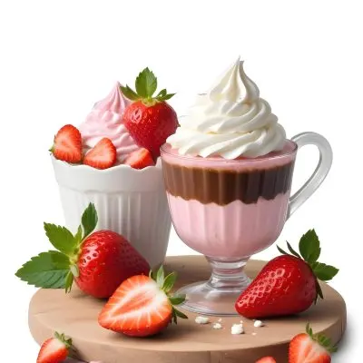 Two Desserts With Strawberries And Whipped Cream One In A Glass And One In A Cup The Desserts Have A Creamy Sweet Appearance And Are Garnished With Fresh Strawberry Slices 5 9631