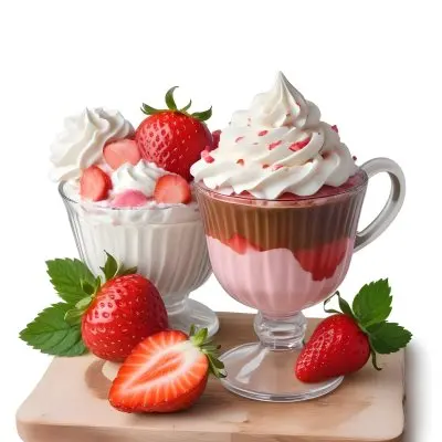 Two Desserts With Strawberries And Whipped Cream One In A Glass And One In A Cup The Desserts Have A Creamy Sweet Appearance And Are Garnished With Fresh Strawberry Slices 7 Bfce