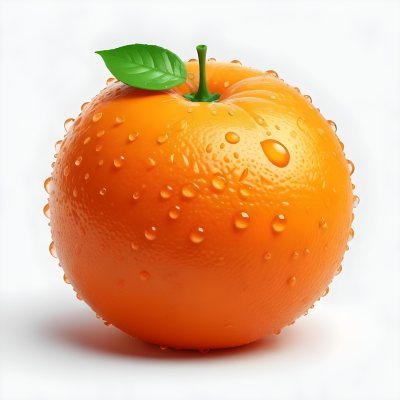 3d Model An Orange With Water Droplets And A Green Leaf On Top Isolated On A White Background Bright Light Figure Octane Render Volumetric Highly Detailed Videogame Aesthetic 12 402c