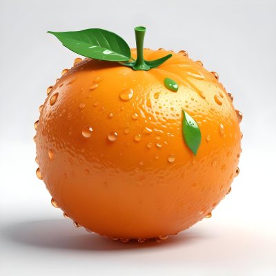 3d Model An Orange With Water Droplets And A Green Leaf On Top Isolated On A White Background Bright Light Figure Octane Render Volumetric Highly Detailed Videogame Aesthetic 13 263d