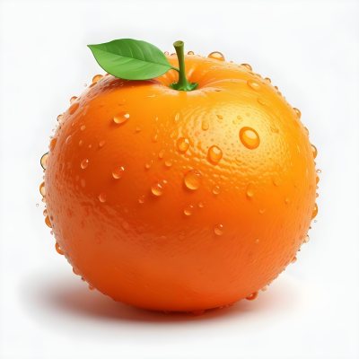3d Model An Orange With Water Droplets And A Green Leaf On Top Isolated On A White Background Bright Light Figure Octane Render Volumetric Highly Detailed Videogame Aesthetic 16 6e22