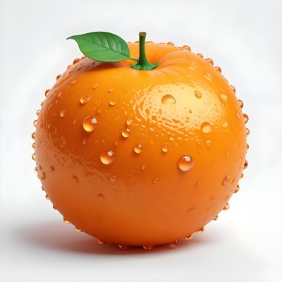 3d Model An Orange With Water Droplets And A Green Leaf On Top Isolated On A White Background Bright Light Figure Octane Render Volumetric Highly Detailed Videogame Aesthetic 17 93c0