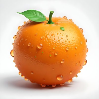 3d Model An Orange With Water Droplets And A Green Leaf On Top Isolated On A White Background Bright Light Figure Octane Render Volumetric Highly Detailed Videogame Aesthetic 21 971e