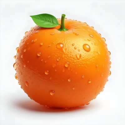 3d Model An Orange With Water Droplets And A Green Leaf On Top Isolated On A White Background Bright Light Figure Octane Render Volumetric Highly Detailed Videogame Aesthetic 5 F505