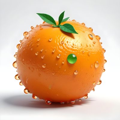 3d Model An Orange With Water Droplets And A Green Leaf On Top Isolated On A White Background Bright Light Figure Octane Render Volumetric Highly Detailed Videogame Aesthetic 9 0548