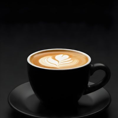 A Black Cup Of Coffee With Foam On A Black Plate Dark Background 14 914a