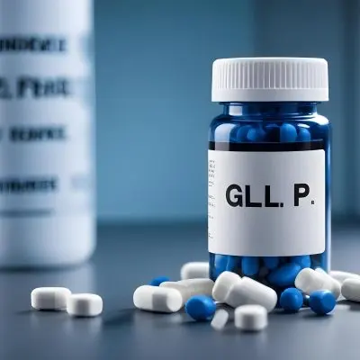 Glp 1 Medicine Bottle With Blue Pills On A Black Surface Blue Cap And A Label With Black Letters In A Laboratory 28 F5ca