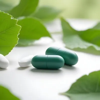 Two White Pills On A White Leaf Surrounded By More Green Leaves On A White Surface In A Natural Environment 10 6bb0