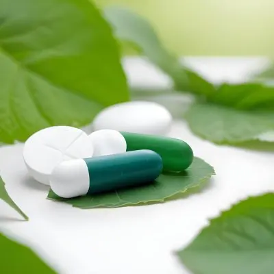 Two White Pills On A White Leaf Surrounded By More Green Leaves On A White Surface In A Natural Environment 12 1198