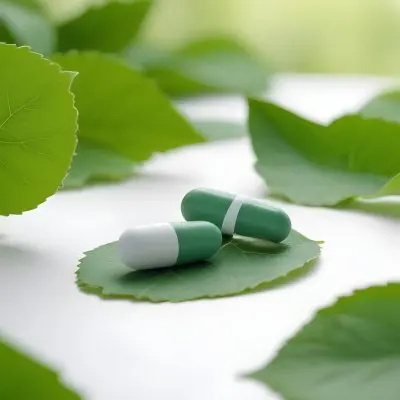 Two White Pills On A White Leaf Surrounded By More Green Leaves On A White Surface In A Natural Environment 2 4794