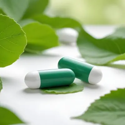 Two White Pills On A White Leaf Surrounded By More Green Leaves On A White Surface In A Natural Environment 4 3f4f