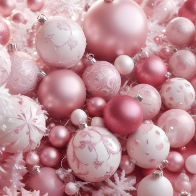 A Close Up Image Of Various Pink And White Christmas Ornaments Or Decorations With Some Glitter Or Frost Like Textures Creating A Festive And Whimsical Holiday Scene 16 8060