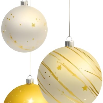 Digital Painting Three Christmas Balls One Golden One Golden With Stripes And Stars And One Yellow Hanging On A White Background Bold And Slim Lines Brush Strokes 10 2296