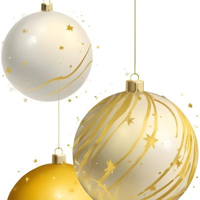 Digital Painting Three Christmas Balls One Golden One Golden With Stripes And Stars And One Yellow Hanging On A White Background Bold And Slim Lines Brush Strokes 14 D6b2