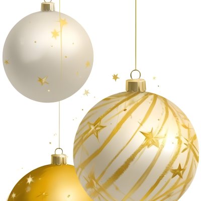 Digital Painting Three Christmas Balls One Golden One Golden With Stripes And Stars And One Yellow Hanging On A White Background Bold And Slim Lines Brush Strokes 2 0c27