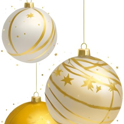 Digital Painting Three Christmas Balls One Golden One Golden With Stripes And Stars And One Yellow Hanging On A White Background Bold And Slim Lines Brush Strokes 25 6263
