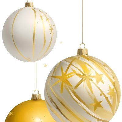 Digital Painting Three Christmas Balls One Golden One Golden With Stripes And Stars And One Yellow Hanging On A White Background Bold And Slim Lines Brush Strokes 5 22f1