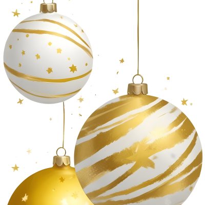 Digital Painting Three Christmas Balls One Golden One Golden With Stripes And Stars And One Yellow Hanging On A White Background Bold And Slim Lines Brush Strokes 8 1929