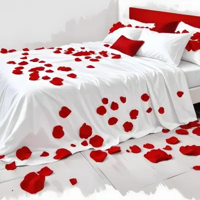 White Bed With Red Pillows And Sheets Covered With Red Rose Petals In A Bedroom 30 D4a1