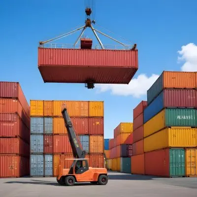 A Large Cargo Container Ship Being Loaded With Colorful Shipping Containers With A Crane Lifting A Container Onto The Ship The Background Shows A Clear Blue Sky 10 9f2e