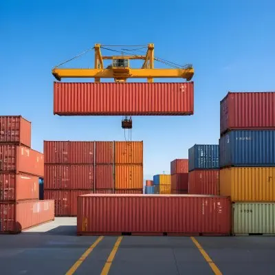 A Large Cargo Container Ship Being Loaded With Colorful Shipping Containers With A Crane Lifting A Container Onto The Ship The Background Shows A Clear Blue Sky 11 60a6
