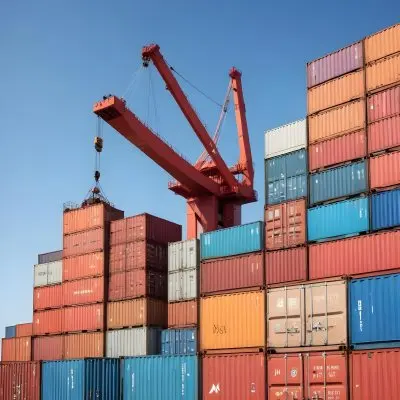 A Large Cargo Container Ship Being Loaded With Colorful Shipping Containers With A Crane Lifting A Container Onto The Ship The Background Shows A Clear Blue Sky 15 3e8d