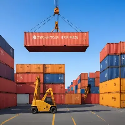 A Large Cargo Container Ship Being Loaded With Colorful Shipping Containers With A Crane Lifting A Container Onto The Ship The Background Shows A Clear Blue Sky 16 Dcec