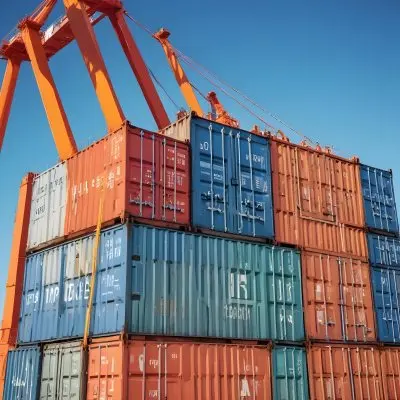 A Large Cargo Container Ship Being Loaded With Colorful Shipping Containers With A Crane Lifting A Container Onto The Ship The Background Shows A Clear Blue Sky 2 765d