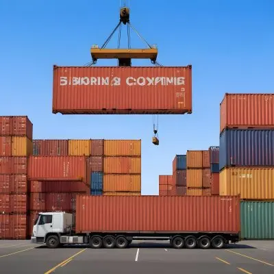 A Large Cargo Container Ship Being Loaded With Colorful Shipping Containers With A Crane Lifting A Container Onto The Ship The Background Shows A Clear Blue Sky 4 99ed