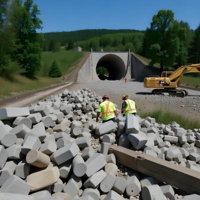 A Large Concrete Tunnel With An Arched Entrance Surrounded By A Dirt Road And Construction Materials The Tunnel Appears To Be Part Of A Transportation Infrastructure Project Likely A Highway Or Railway 8 6640