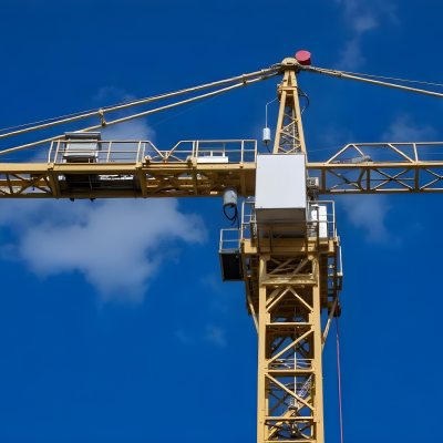 A Large Yellow Construction Crane Against A Bright Blue Sky 10 A06d