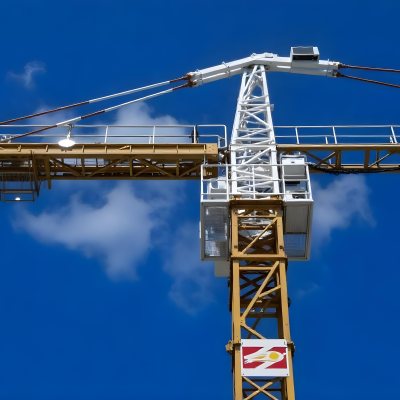 A Large Yellow Construction Crane Against A Bright Blue Sky 11 5803