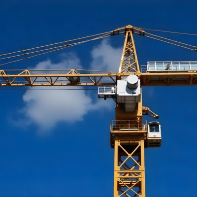 A Large Yellow Construction Crane Against A Bright Blue Sky 5 624c